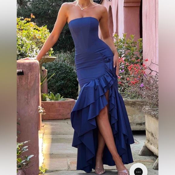 BABYBOO ANGELINA MAXI DRESS NAVY BLUE SMALL OFF SHOULDERS - Picture 7 of 7